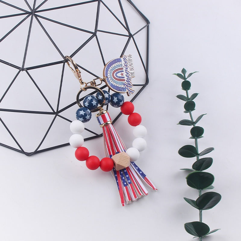 Wholesale American Independence Day Silicone Beaded Wrist Keychain